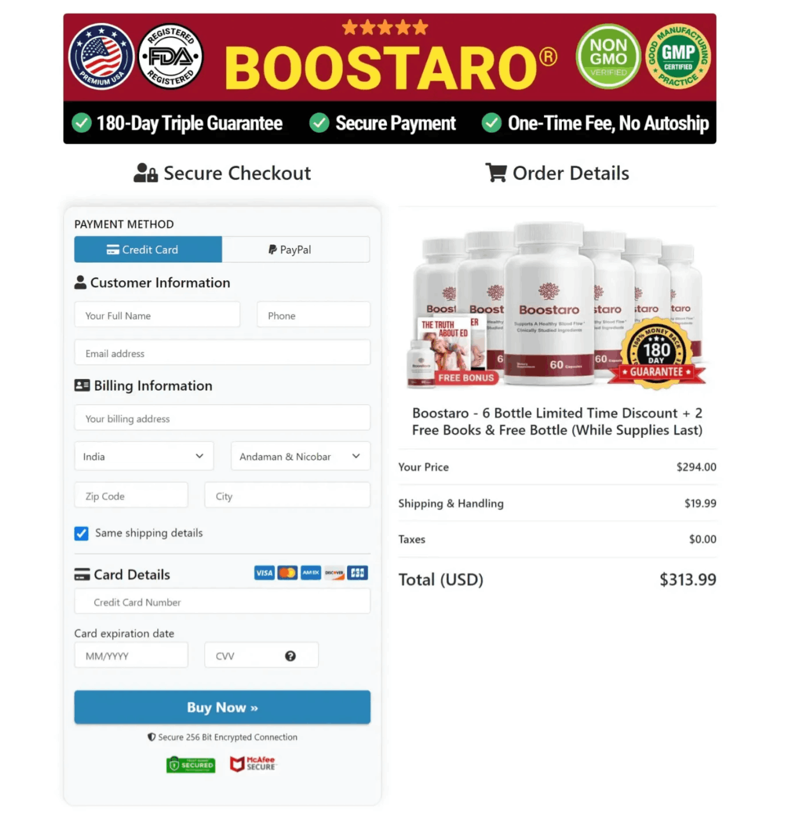 Boostaro Checkout page